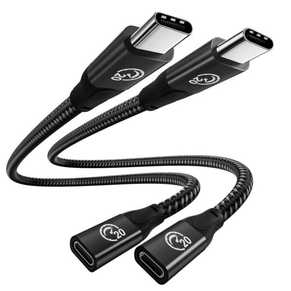 usebean usb c extension cable 2ft 2pack, usb c 3.2 gen2 20gbps male to female 4k video cord, type c extender, for macbook pro m4 m3, ipad mini air pro, dell xps, surface, galaxy s25 s24, iphone 16 15