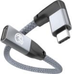 usebean right angle usb c extension cable 0.6ft 2 pack, usb c 3.2 gen2 20gbps male to female 4k video cord, compatible for iphone 16 15 pro max, macbook pro m4 m3, surface go, galaxy s25 s24