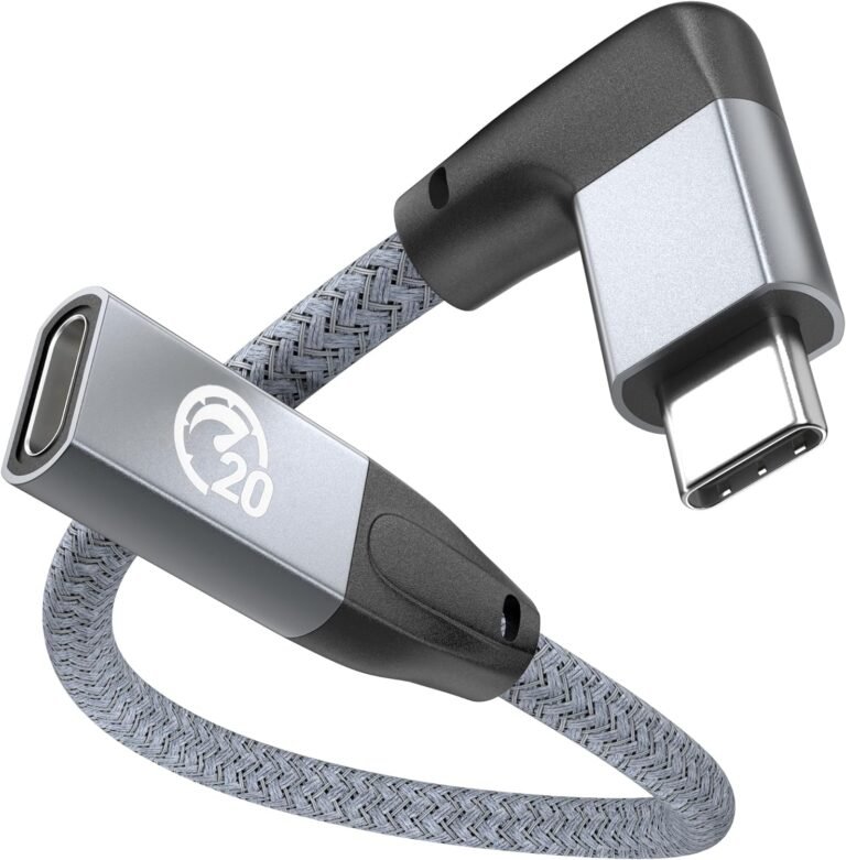 usebean right angle usb c extension cable 0.6ft 2 pack, usb c 3.2 gen2 20gbps male to female 4k video cord, compatible for iphone 16 15 pro max, macbook pro m4 m3, surface go, galaxy s25 s24