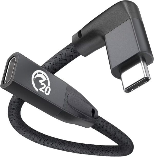 usebean right angle usb c extension cable 0.6ft, 90 degree usb c 3.2 gen 2 20gbps male to female type c 4k video extender cord, for iphone 16 15, macbook, ipad pro/air/mini, galaxy s25/s24