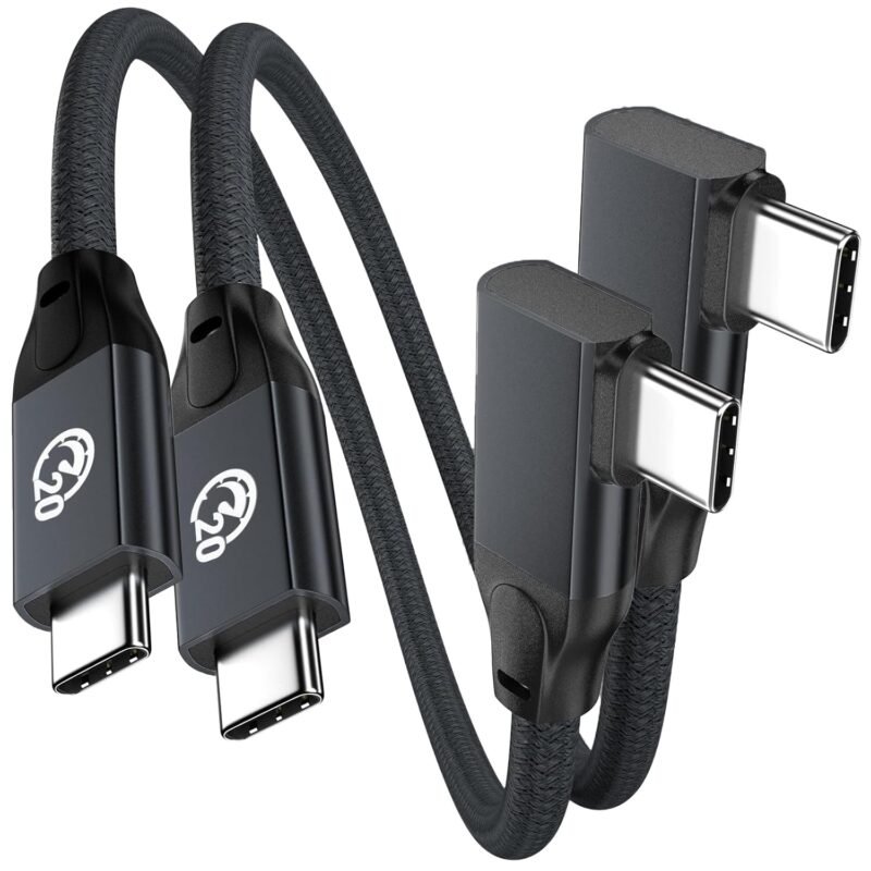 usb c right angle cable 100w 6 inch 2pack, 0.5ft 4k video short usbc to usbc 3.2 gen2x2 20gbps data cable, type c pd charging fast charge cord for iphone 17 16 15 pro max ipad macbook galaxy s25