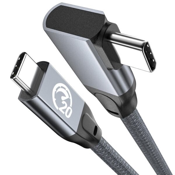 usb c right angle cable 100w 1.6ft, short 4k video usb c 3.2 gen2x2 20gbps data cable, type c pd charging fast charge cord for iphone 15 pro max ipad pro/air/mini macbook galaxy s24 ultra s23