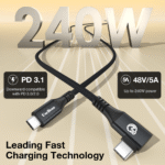 right angle usb c cable 1ft, 12 inch 240w short usbc to usbc 3.2 gen 2x2 20gbps data cable 4k video monitor cord, pd 3.1 type c charging cord for iphone 16 17 pro max, macbook, ipad, galaxy s25