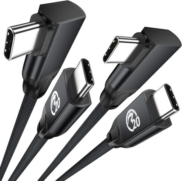 usb c right angle cable 100w 6.6ft 2pack 4k video 20gbps usbc 3.2 cable
