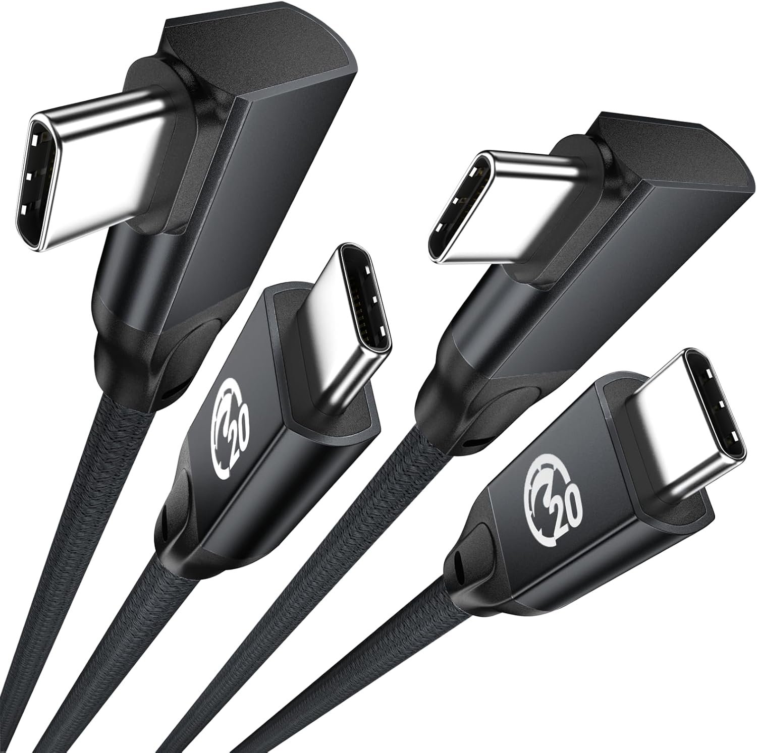 usb c right angle cable 100w 6.6ft 2pack 4k video 20gbps usbc 3.2 cable